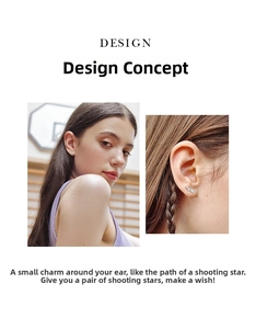 Detailed view of sterling silver shooting star stud earrings with sparkling moissanite stones