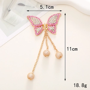 Ciondolo a farfalla in lega con cristalli, perle e dettagli dimensionali 5,1x11cm