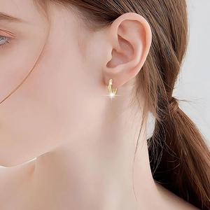 Elegant gold-plated S925 sterling silver hoop earrings with sparkling zirconia stones