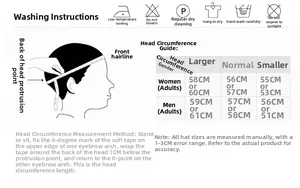Size chart and washing instructions for wool tweed beret with head measurement guide