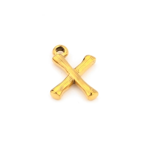 Golden stainless steel letter X pendant with bamboo joint design for DIY jewelry