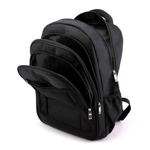 Large capacity black business laptop backpack with multiple open compartments and mesh pocket