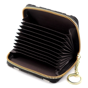 Plaid accordion card holder with multiple slots and gold zipper keychain for women