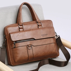 Men Business Briefcase PU Leather Retro Laptop Handbag Waterproof Large Capacity Office Work Shoulder Bag