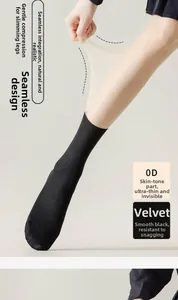 Detalle de medias transparentes de terciopelo 0D con diseño sin costuras nude y negro