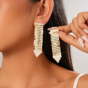 Boucles D'oreilles Pendantes À Franges En Zircon Avec Tige En Argent Sterling 925 Paillettes Géométriques Pour Femmes
