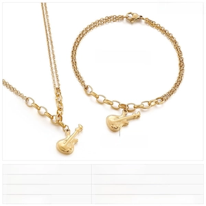 Detailed dimensions of gold stainless steel violin pendant necklace and bracelet set