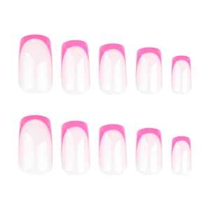 Minimalist pink French tip fake nails in square-oval shape with gradient base design
