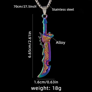 Collana con ciondolo a spada di drago arcobaleno in acciaio inox stile hip-hop