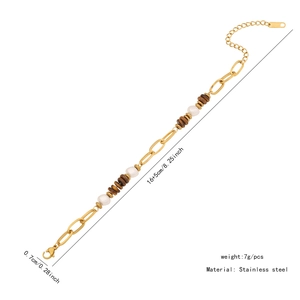 Detail of stainless steel bead bracelet showing precise measurements and gold chain links