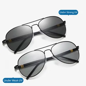 Polarized Photochromic Aviator Sunglasses Metal Frame Night Vision Driving Day Night Use Classic Pilot Eyewear For Men