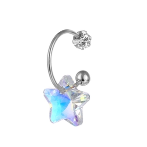 Macro view of crystal star earring with iridescent AB coating and sparkling pave ball