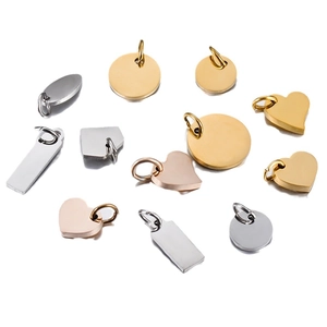 Polished stainless steel DIY jewelry pendants in heart, round and oval shapes in three colors