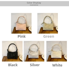 Five colors of pleated shoulder bags including pink, green, black, silver and white