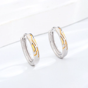 S925 Sterling Silver Vintage Gold Wave Textured Hoop Earrings For Men Women Minimalist Individual Bicolor Ear Jewelry Gift