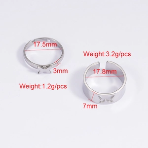 Polished stainless steel butterfly matching rings set for couples in silver finish