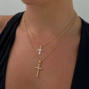 Cross Pendant Necklace Stainless Steel 18K Gold Plated Baguette Zircon Waterproof Fashion Jewelry For Women