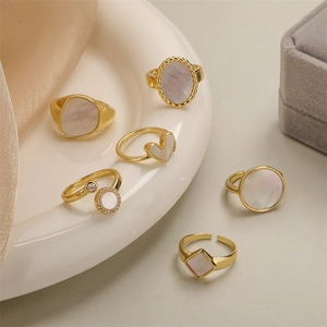 Adjustable Open Ring For Women In Copper With Mother Of Artificial Pearl Inlay Micro Pave Zircon Geometric Heart Elegant Jewelry