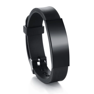 Adjustable black silicone punk bracelet with polished stainless steel geometric plate