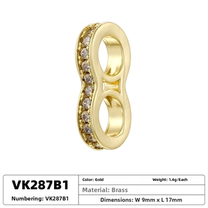 Detail view of 18K gold plated brass figure 8 jewelry clasp with cubic zirconia 17x9mm