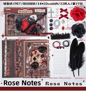 Detailoverzicht van Dark Rose DIY-taspakket met kant, veren en decoratief PET-papier