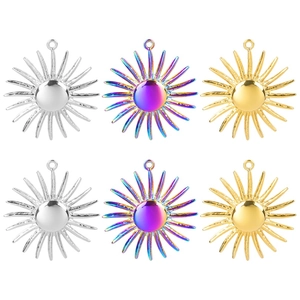 Sun Pendant Necklace Stainless Steel Vacuum Plated Sunburst Charm Fashion Jewelry For Men Women Gold Rainbow Silver