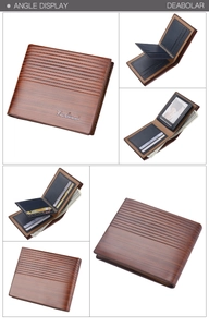 Brown men's bifold wallet with multi-card slots and retro wood grain texture
