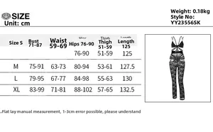 Detailed size chart for lace bodysuit showing bust, waist, and length measurements