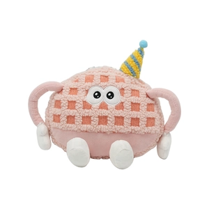 Pink lamb wool monster car headrest pillow with waffle texture and cartoon eyes