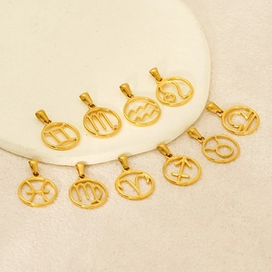 Pendentif Signe Du Zodiaque Plqué Or 18K Acier Inoxydable 304 Constellation Charme Rond Collier Pour Hommes Femmes Bijoux Minimalistes