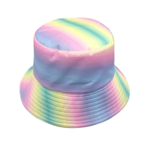 Rainbow gradient bucket hat with vibrant pink and blue colors for men and women