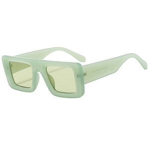 Fashionable thick frame square sunglasses with light green frames and tinted lenses