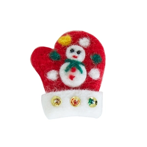 Handmade red felt Christmas glove ornament with snowman embroidery and festive buttons