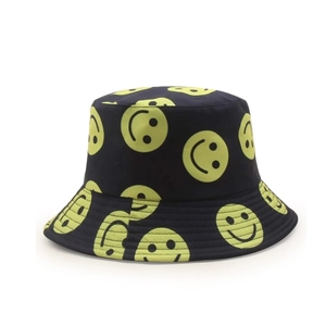 Cappello da Pescatore Reversibile da Donna Con Stampa Faccina Sorridente Stile Coreano Tesa Larga Cappello da Sole in Cotone Trendy Casual