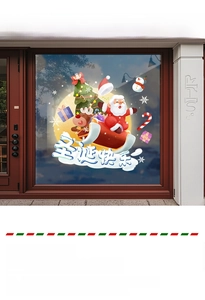 Detail of Santa and reindeer window stickers for festive shopfront decoration
