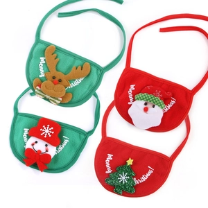 Christmas pet bandana set featuring elk, snowman, and Santa motifs on red and green bibs