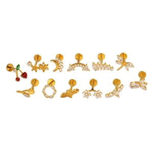 G23 titanium piercing set with zircon cherry, star and moon shapes in gold finish