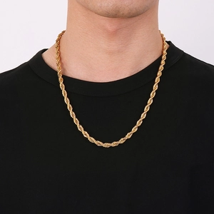 Hip hop style gold twist rope chain necklace for men and women in stainless steel