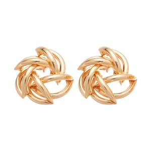 Minimalist gold knot swirl stud earrings with a high-polished metallic finish for women