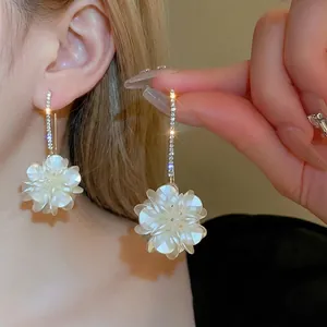 Boucles D'oreilles Pendantes En Alliage Fleurs Avec Strass Et Tige En Acier Style Français Rétro Bijoux Élégants Femmes