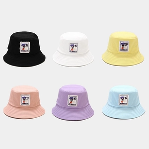 Japanese style casual bucket hat with embroidery patch in six vibrant assorted colors