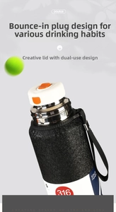 Detail of 316 stainless steel vacuum flask with matte black finish and pop-up lid