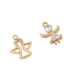 Golden angel pendants with cubic zirconia inlay for DIY jewelry making accessories