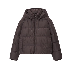 Women Hooded Puffer Jacket Quilted Warm Short Cotton Padded Coat Solid Color Casual Zip Up Outerwear With Drawstring Hem