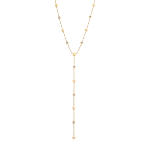 Elegant gold Y-shaped titanium necklace with star charms and sparkling zircon accents