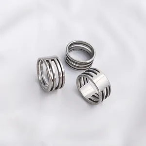 Three wide band open copper rings with parallel hollow design for DIY jewelry making