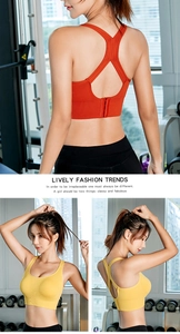 Detail of ribbed sports bra racerback design with adjustable back buckle and knit texture