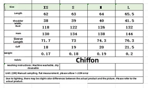 Detailed size chart for women's polka dot blouse in cm with measurements and fabric info