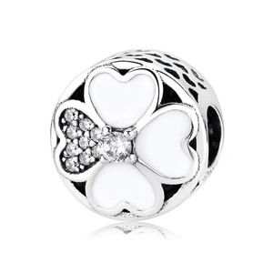 925 Sterling Silver Four Leaf Clover Charm Enamel Rhinestone Hollow Heart Bead For DIY Bracelet Jewelry Accessories Gift Women