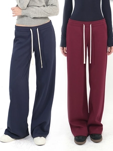 Women Cotton Blend Wide Leg Sweatpants With Drawstring Straight Leg Loungewear Casual Sporty Loose Trousers